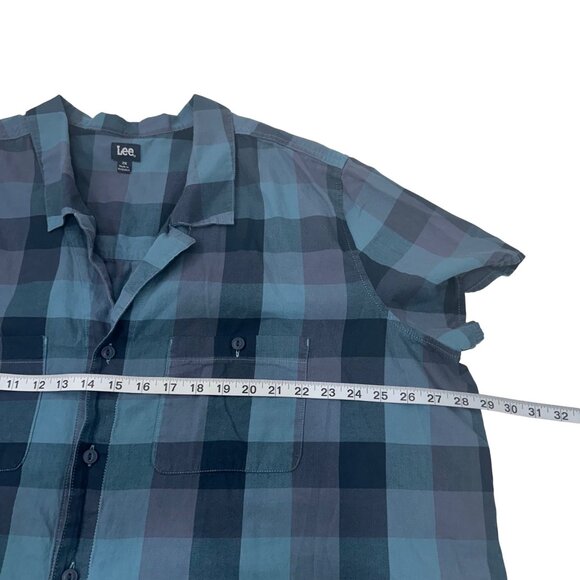 Lee Women Plaid Button-Up Short Sleeve Shirt Blouse Blue/Teal Size 2X - Picture 4 of 9